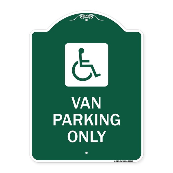 Van Parking With Handicap, Green & White Aluminum Architectural Sign, 18" x 24", GW-1824-22740